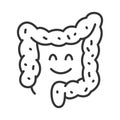 Monochrome healthy intestinal flora line icon vector illustration colon with funny smiling face