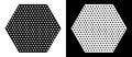 Monochrome hexagon with dots inside. Black shape on a white background and the same white shape on the black side