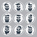 Monochrome hipsters faces set with different beards, glasses, ha