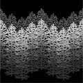 Monochrome horizontal seamless pattern with Christmas trees on black.