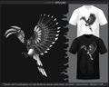 Monochrome Hornbill bird mandala arts isolated on black and white t shirt Royalty Free Stock Photo