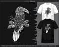 Monochrome Hornbill bird mandala arts isolated on black and white t shirt Royalty Free Stock Photo