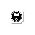 A monochrome icon of a dimensioned robotic vacuum cleaner. Royalty Free Stock Photo