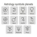 Monochrome icon set with astrology symbols planets