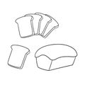Monochrome icon set, Bread for toast with sliced slices for sandwiches and toast, vector cartoon