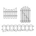 Monochrome icon set , old wooden fence with a semicircular top, gate, vector cartoon Royalty Free Stock Photo