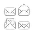 Monochrome icon set, romantic vintage envelope, letter for declaration of love, vector cartoon Royalty Free Stock Photo