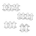 Monochrome Icon set, wooden fence, fence with a broken part, vector cartoon