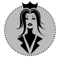 Monochrome icon with young woman in crown