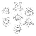 Monochrome icons with the image of the sun in different weather
