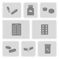 Monochrome icons set with drugs pills and capsules