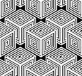 Monochrome illusory abstract geometric seamless pattern, 3d