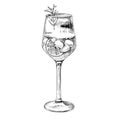 Monochrome illustration of Aperol Spritz cocktail. Royalty Free Stock Photo