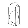 Monochrome illustration, high square packaging of milk, kefir, copy space, vector cartoon