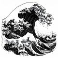 Monochrome Illustration of a Powerful Crashing Wave Royalty Free Stock Photo