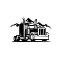 Semi truck 18 wheeler side view with mountain background vector image isolated