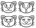 Monochrome illustration. A set of cute cats, cat faces with different emotions Royalty Free Stock Photo