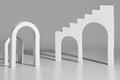 White arches and stairs with arched openings on gray background