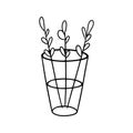 Monochrome illustration, Simple twigs with autumn leaves in a tall glass vase, vector cartoon