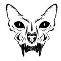 Monochrome illustration of a skull. Scary monster head of a cat. Horror. A demon with a jaw. Fangs. Death.