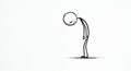 Simple Stick Figure Character Expressing Sadness and Dejection Bent Over in a Monochrome Setting with Minimalist Background Royalty Free Stock Photo