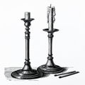 Monochrome Illustration of Two Candlesticks with Candles and Snuffers Royalty Free Stock Photo