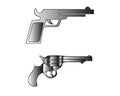 Monochrome illustrations of retro weapons. Revolvers vintage guns. Vector pictures set. Revolver gun and weapon monochrome black