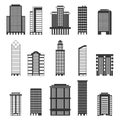 Monochrome illustrations of urban buildings. Business offices in skyscrapers Royalty Free Stock Photo