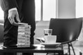 Monochrome image of a business man in an office building a tower Royalty Free Stock Photo