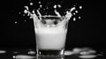 A monochrome image of a glass holding milk, accompanied by a small splash next to it Royalty Free Stock Photo