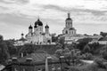 Monochrome image. Holy Bogolyubovo Monastery in sunny summer day, Vladimir region, Russia.