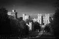 Monochrome image of the landscape Long Walk of Windsor Castle park Royalty Free Stock Photo