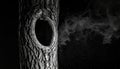 Monochrome Image of a Tree Trunk with a Hollow Hole in Dark Lighting Style Royalty Free Stock Photo