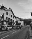 Monochrome image of a village in Ax-les thermes near Pyrenees