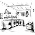 Noir-inspired Hand Drawn Laundry Room Illustration