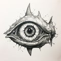 Monochrome Ink Illustration Of Shark Eye In Intricate Underwater World