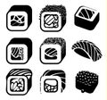 Monochrome japanese food color cartoon style design icons set with different sushi and rolls on white background Royalty Free Stock Photo