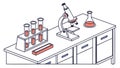 Monochrome Lab Counter with Scientific Glassware and Microscope, vector design Generative AI Royalty Free Stock Photo