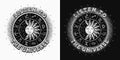 Monochrome label with horoscope wheel zodiac signs Royalty Free Stock Photo