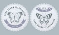 Monochrome labels design with illustration of alcides agathyrsus, forest mother-of-pearl