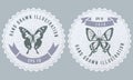 Monochrome labels design with illustration of graphium weiskei, chorinea octauius Royalty Free Stock Photo