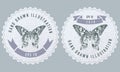 Monochrome labels design with illustration of madagascan sunset moth