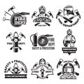 Monochrome labels set for fire department. Pictures