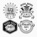 Monochrome labels with text for MardiGras carnival