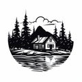 Monochrome Lake Cottage Logo: Simple, Bold, Clean Vector Art