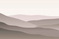 Monochrome landscape with waves. Sun set sky. Warm grey and beige foggy mountains silhouette. Sandy desert dunes. Nature and Royalty Free Stock Photo