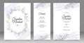 Monochrome leaves wedding invitation set design with golden striped