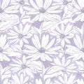 Monochrome lilac gray floral wallpaper, Seamless pattern chamomiles, Hand-drawn daisies Royalty Free Stock Photo