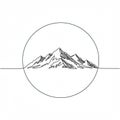Monochrome line drawing featuring a mountain range within a circular frame. The peak Royalty Free Stock Photo