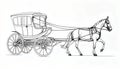 Monochrome line drawing vintage horse carriage buggy western minimalism Royalty Free Stock Photo